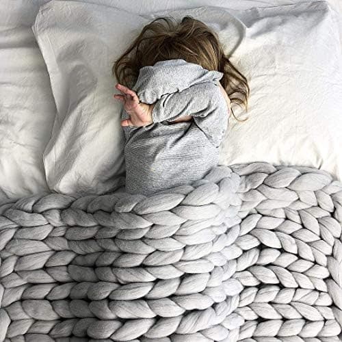 eacho Chunky Knit Blanket Soft Bulky Hand Made Throw for Bedroom Sofa Decor Super Large,Grey,47"x59"