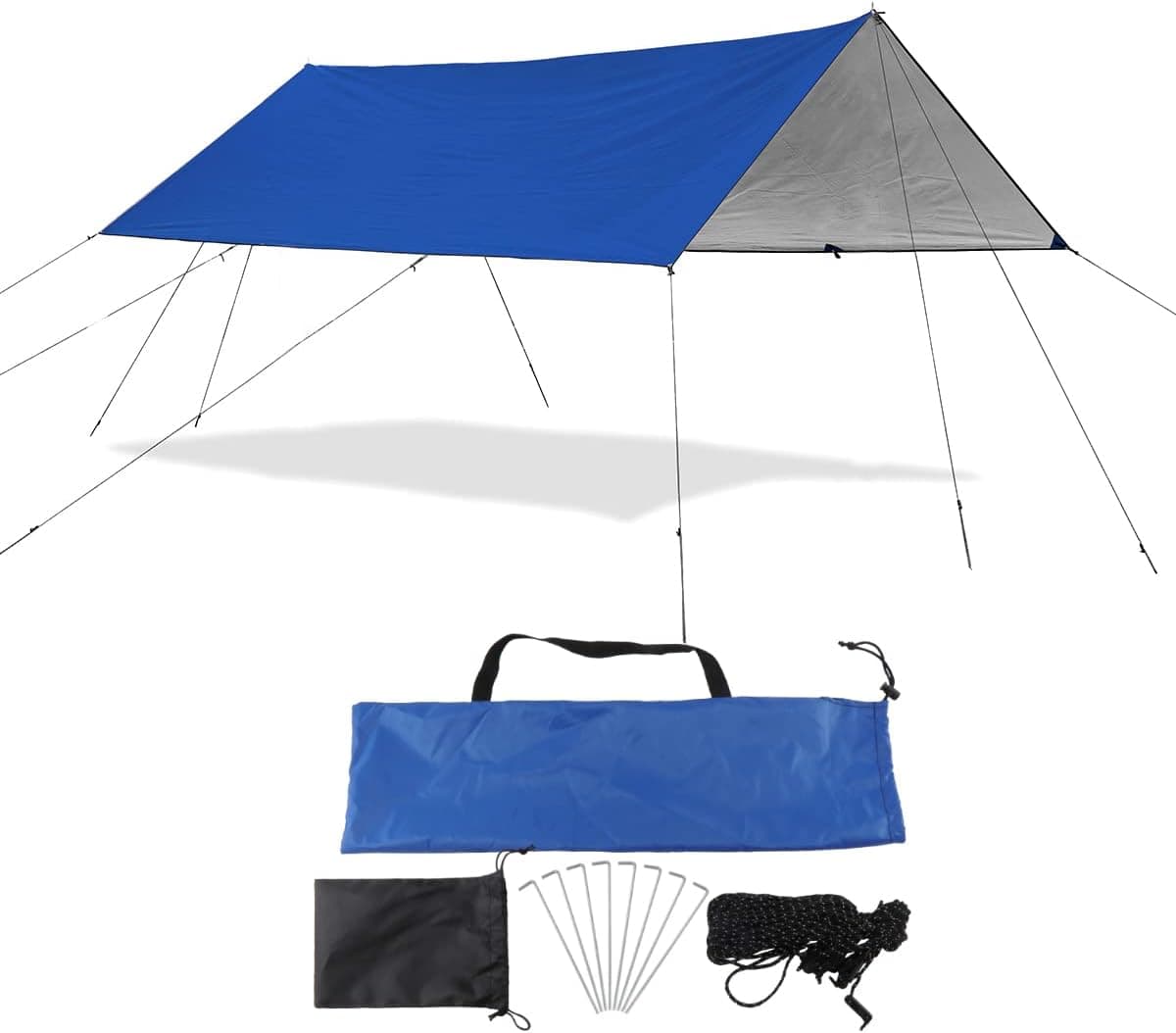 Sutekus Camping Tarp Rain Fly Tarp Waterproof Tent Tarp Lightweight Ripstop Fabric 12FT Extra Large Tarp (Blue)