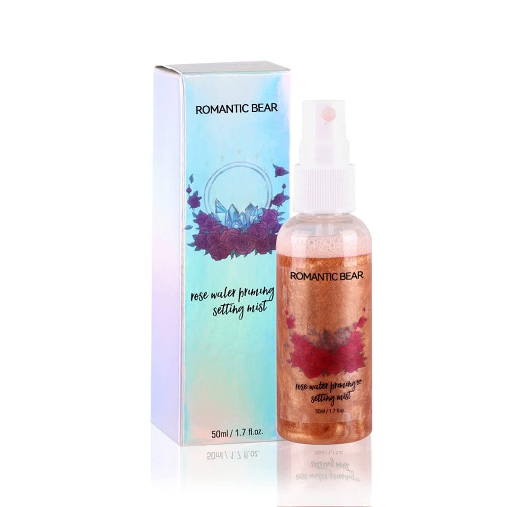 ROMANTIC BEAR Rose Moisturizing Pearlescent Setting Spray Brightening Finishing Mist Shimmer Highlighter Makeup 50ml
