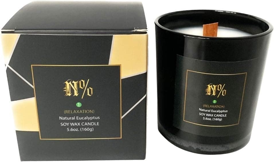 N% Scented Candle Glass Tumbler |Wooden Wick Soy Wax Hand Poured | Long Burn Time| All Natural Aromatherapy Inspired Fragrances (Eucalyptus)