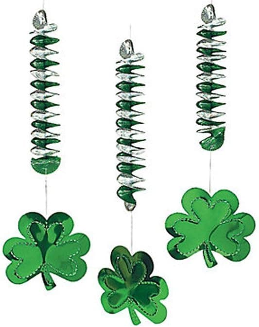 12 St Patricks Day Foil Shamrock Spiral Dangler Decorations