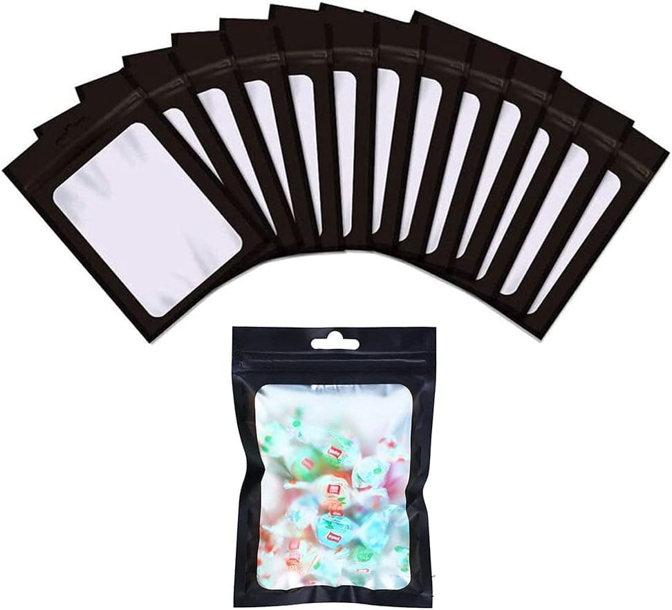140 Pack Resealable Smell Proof Mylar Ziplock Foil Pouch Bag with Clear Window Packaging Pouch Bag for Food Self Sealing Storage ( Flat,Black,4x6 Inch)