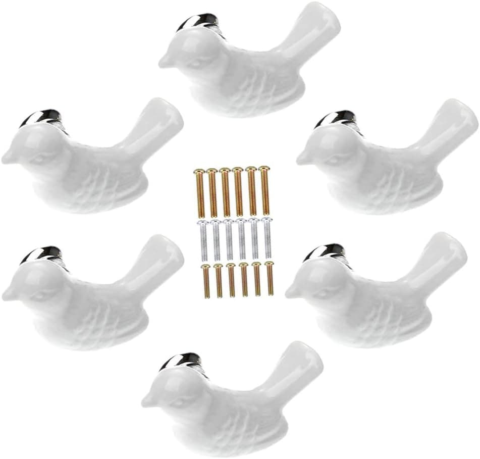 Yisireal Bird Shape Ceramic Knobs DIY Door Drawer Cupboard Pull Handle Furniture Kitchen Handle Knobs and Pulls for Cabinets, Pack of 6 (White)