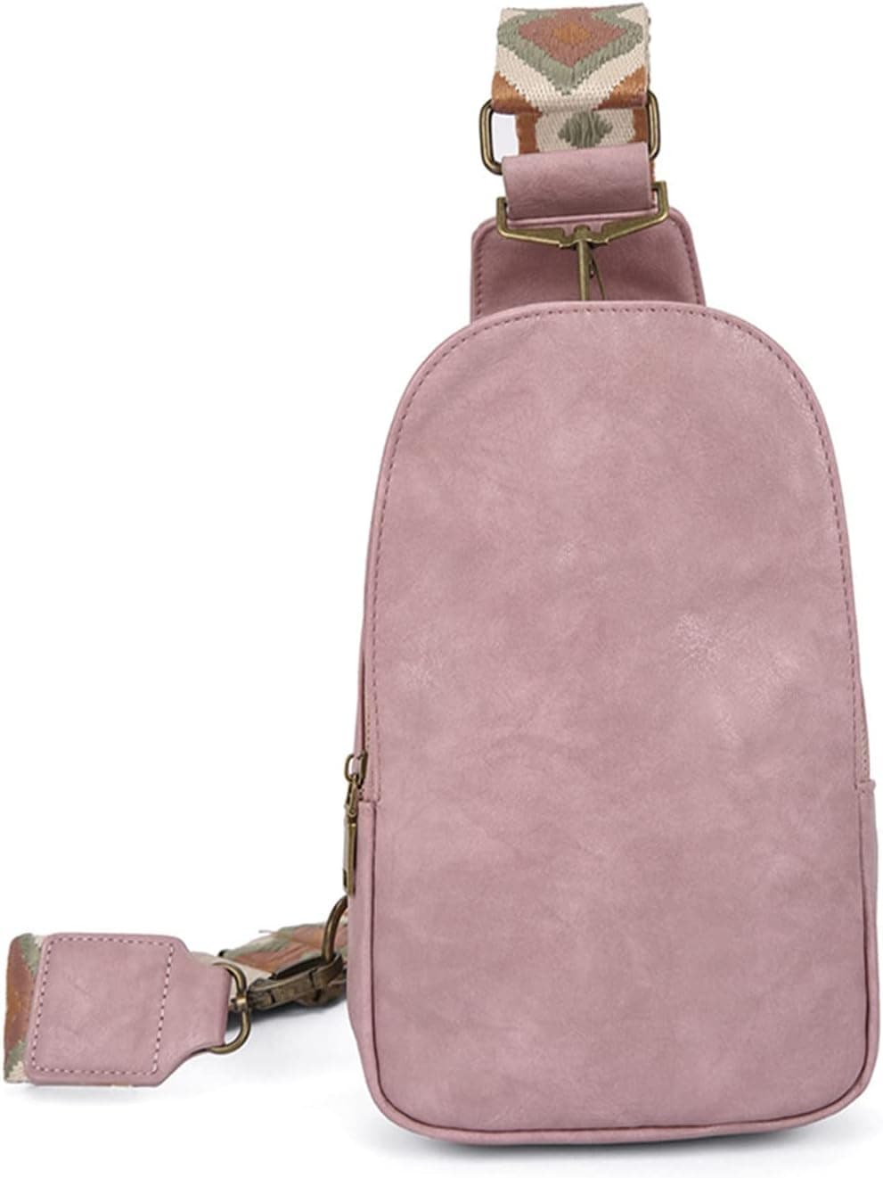 FAYBA Small Sling Bag for Women Crossbody Purse, PU Leather Wide Guitar Strap Chest Sling Backpack Purse Pink