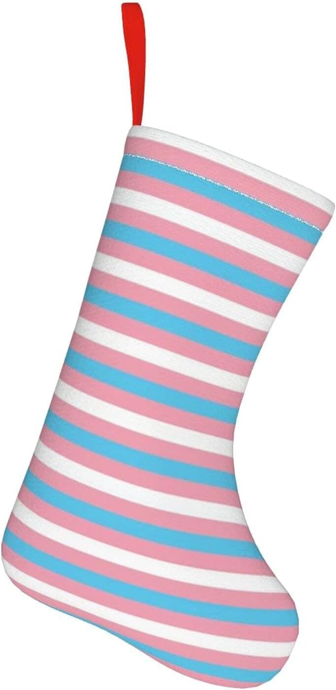 Ruauru Trans LGBT Pride Flag Christmas Stockings Xmas Fireplace Hanging Stockings Decoration Stockings for Christmas Decoration DIY Craft