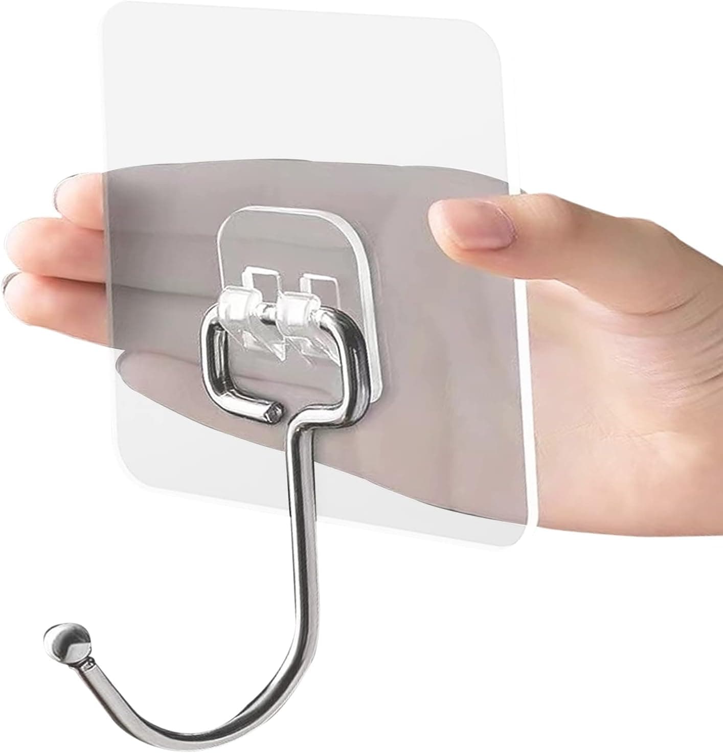 DOCOM 20-Pack All Purpose Large Adhesive Hooks, Heavy Duty Hold 39 lbs (Max) Wall Hooks, Large Waterproof Rustproof Adhesive Hooks for Kitchen, Bathroom, Wall, Home and Office