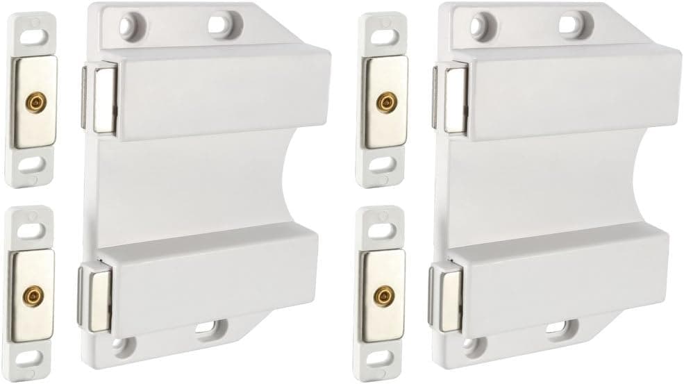 uxcell Double Magnetic Touch Catch Latch Push To Open Long Stroke ABS White For Large Door 2Pcs