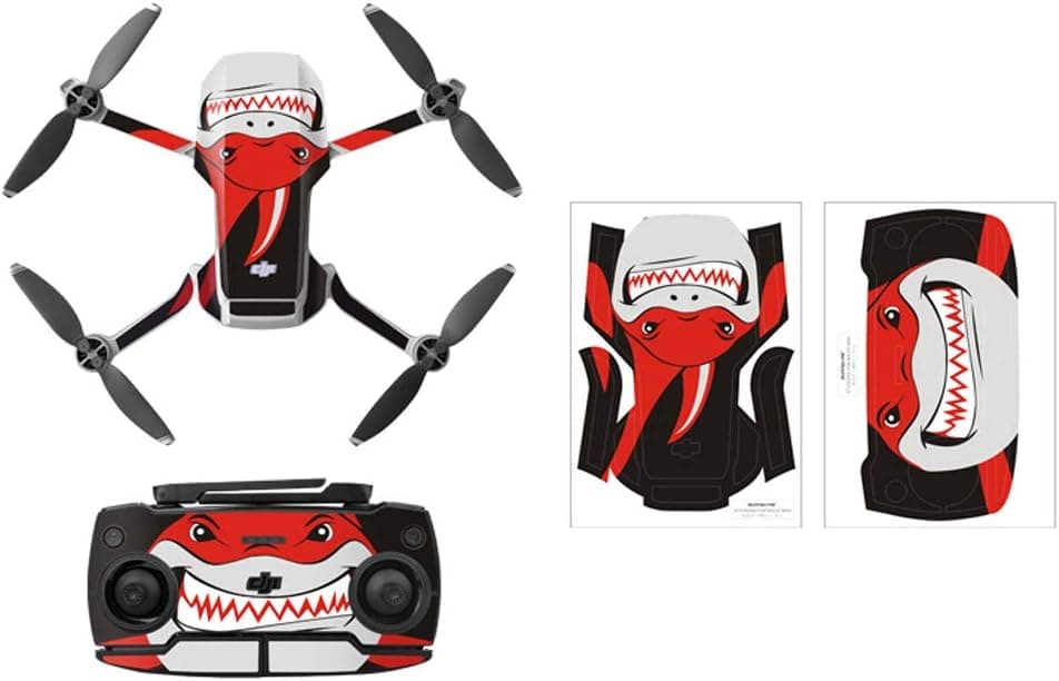 Rantow Shell Decoration Sticker Controller Decals Set for DJI Mavic Mini Drone Waterproof DIY Skin Decoration Drone Body Sticker (3- Red Shark)