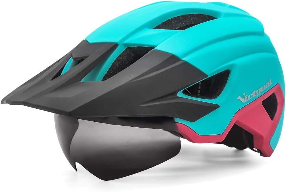 VICTGOAL Adult Bike Helmet Men with USB Rechargeable LED Rear Light Detachable Magnetic Goggles and Sun Visor Mountain & Road Bicycle Helmets for Men Women Cycling Helmets