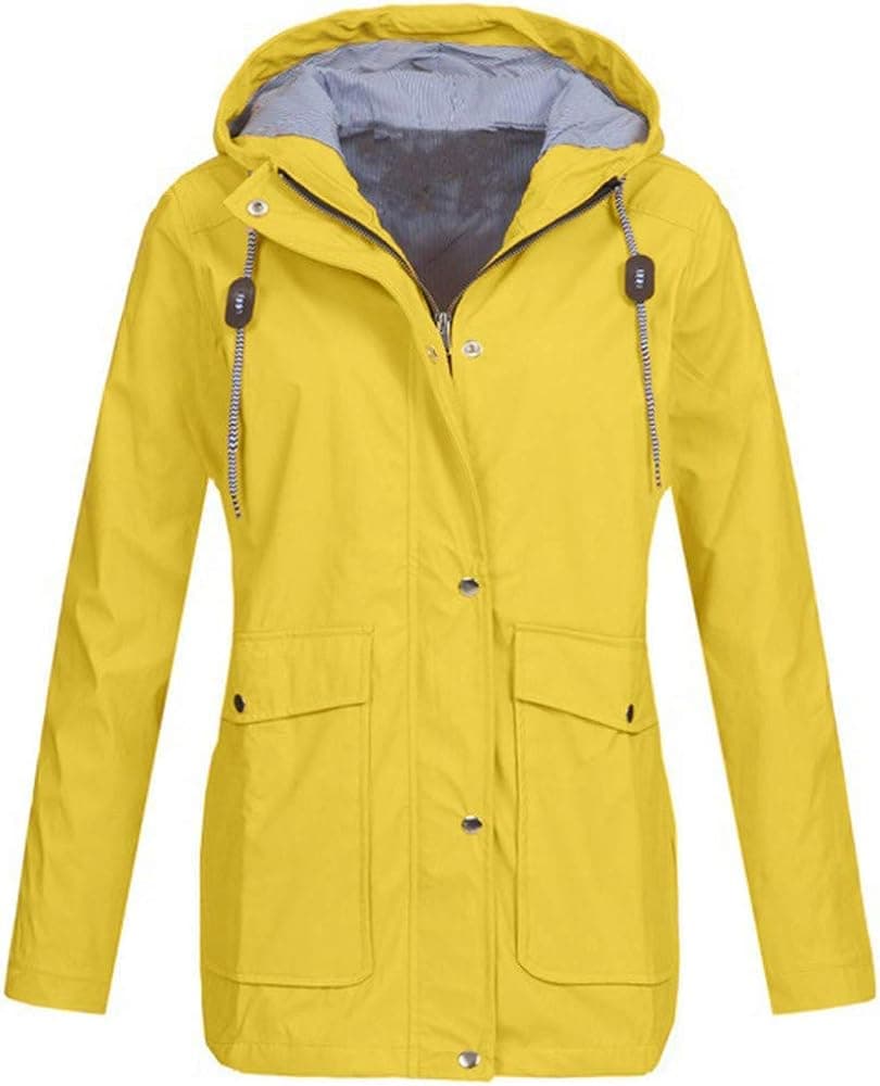 Womens Solid Rain Jacket Outdoor Plus Jackets Waterproof Hooded Raincoat