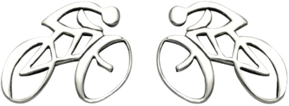 Sterling Silver Road Bike w/Rider Stud Earrings