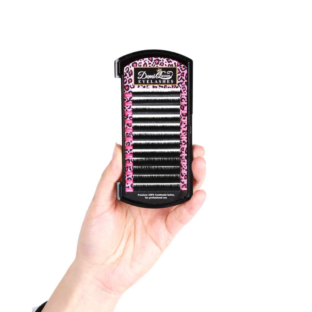 DEMI QUEEN 100% Real Mink Individual Eyelashes Extensions Natural Volume Eye Lash Salon Use Mix Tray 8mm-14mm Thickness (J Curl)