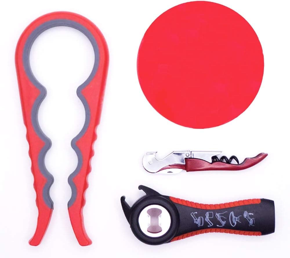 Jar Bottle Opener - Twist Off Jar Bottle Lid Grippers - Rubber Jar Can Lid Opener for Weak, Senior, Arthritis Hands (Red)