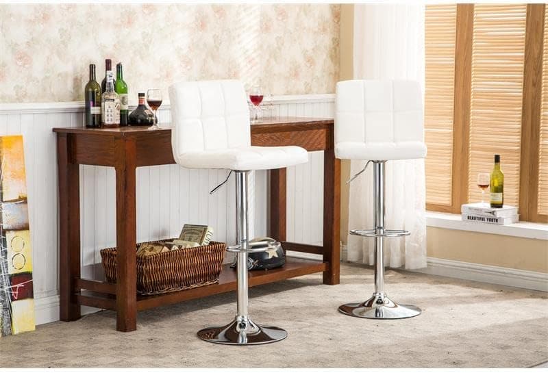 Roundhill Swivel PU Leather Adjustable Hydraulic Bar Stool, White, Set of 2