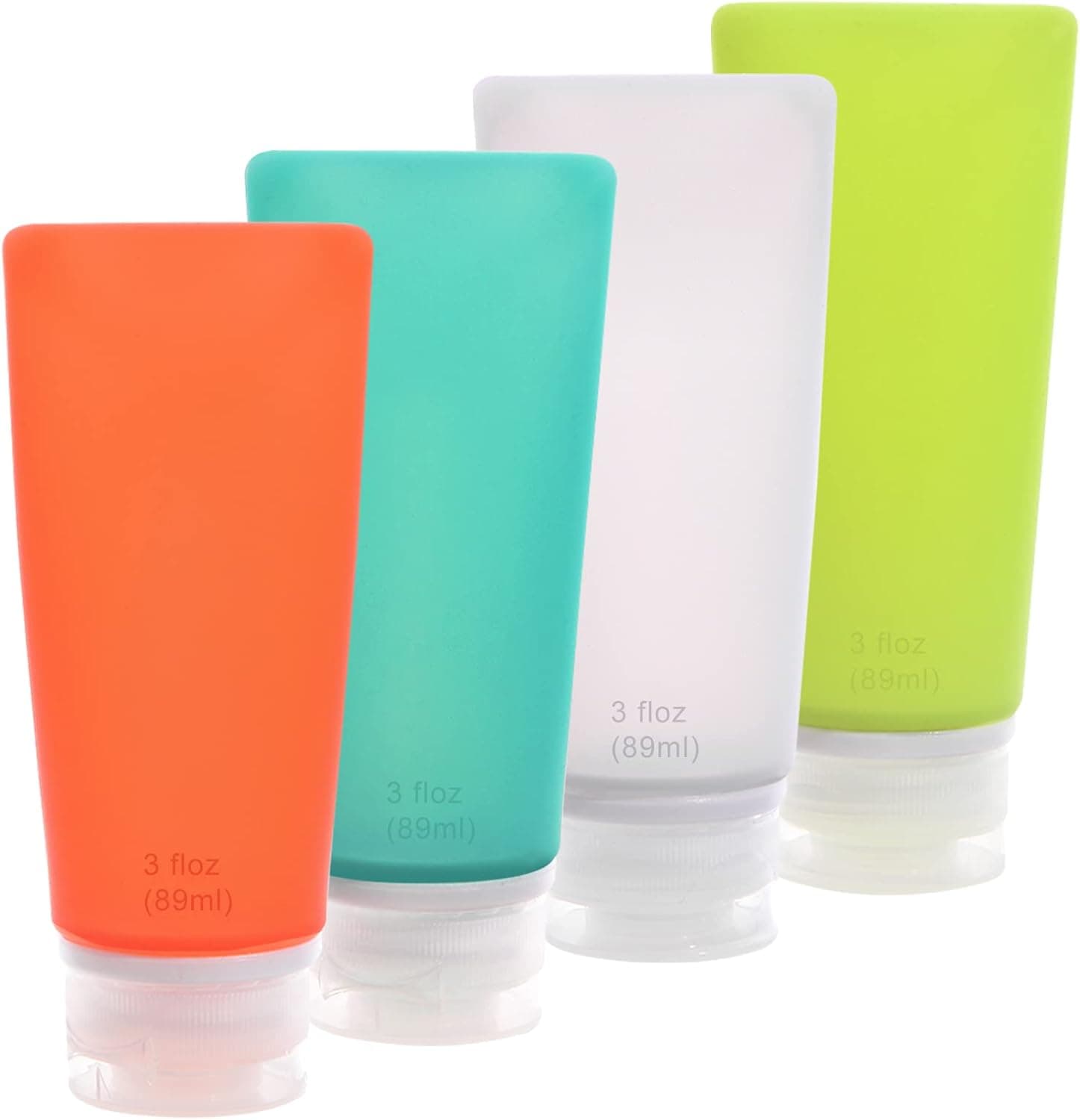 4 Pack Travel Bottles, TSA Approved Containers, Leak-Proof and Refillable Silicone Travel Size Bottles, Suitable for Shampoo, Conditioner, Body Wash, Lotion and Other Toiletries Supplies (3 Ounces)