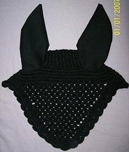 Avani Creations Ad Horse Ear Net Crochet Fly Veil Equestrian Fly Bonnet/Veil/mask Standard Size Black