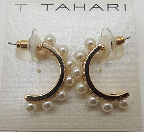 T Tahari C Pearls Hoop Earring, Gold, One Size