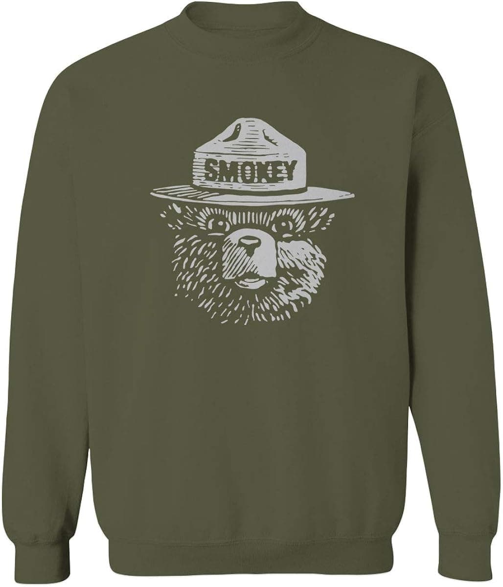 White Hipster Vintage Smokey The Bear Graphic Men's Crewneck Sweatshirt
