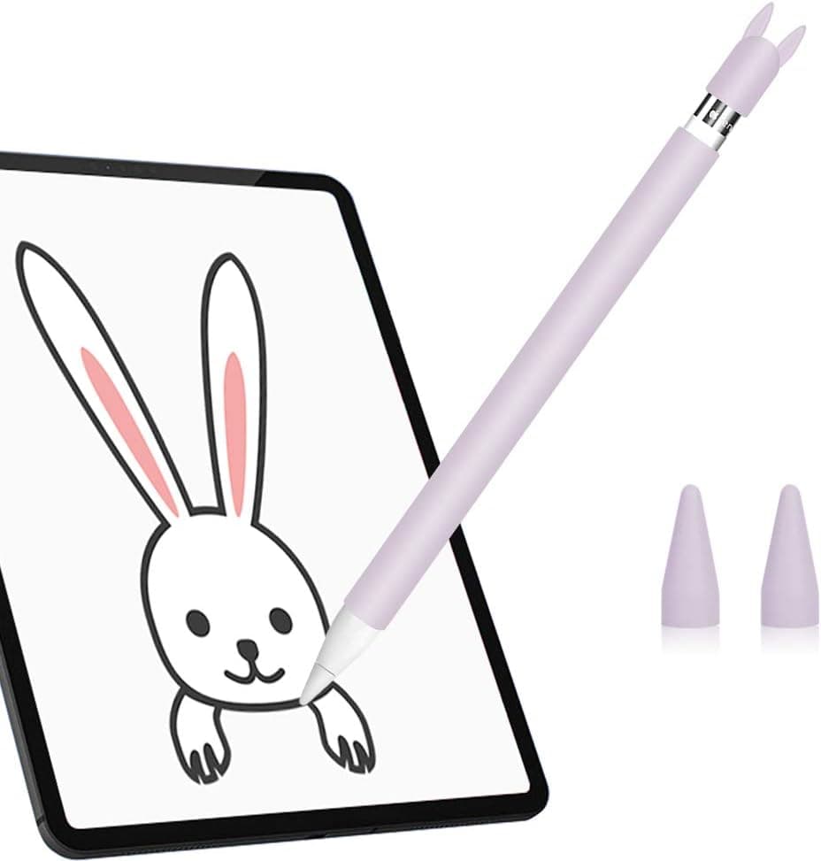 Silicone Case for Apple Pencil 1st Generation Holder Sleeve Skin Pocket Cover Accessories for iPad Pro 9.7/10.5/12.9, Cute Soft Grip Pouch with Charging Cap Holder and 2 Protective Nib Covers (Purple)