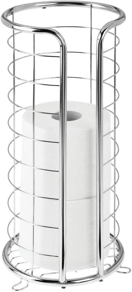 mDesign Metal Toilet Paper Holder Stand - Storage Reserve for 3 Rolls of Toilet Tissue - Freestanding Toilet Paper Holder - Stylish Bathroom Floor Toilet Paper Stand - Omni Collection - Chrome