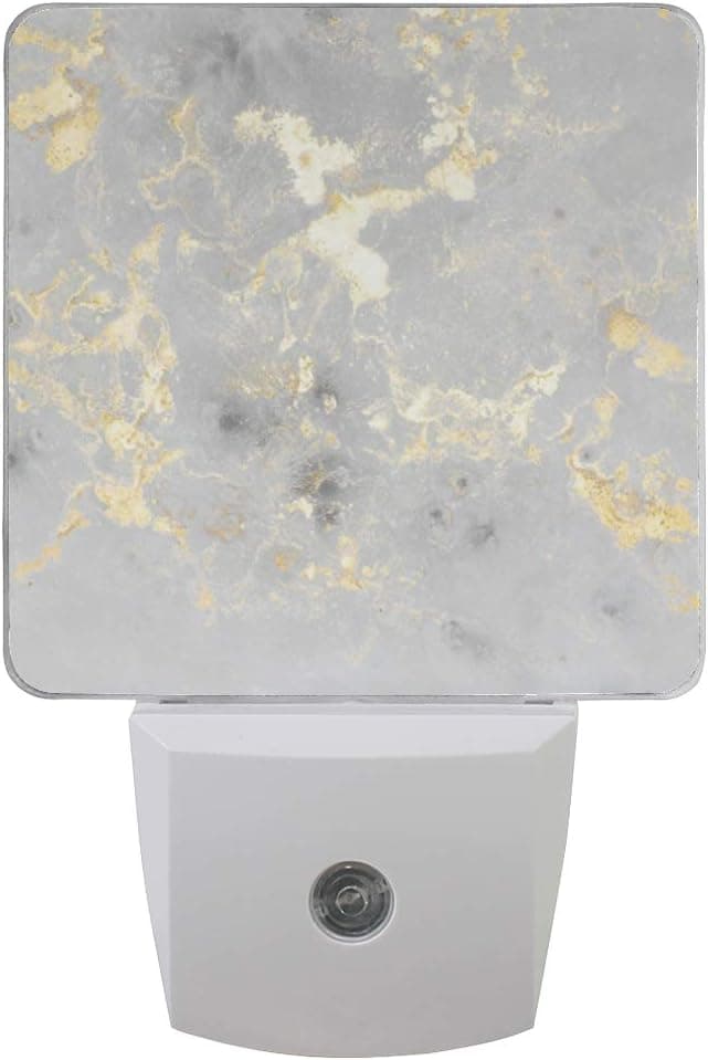 ALAZA Set of 2 Grey Marble with Gold Grain LED Night Light Lamp Dusk to Dawn Sensor Plug in Room Decor for Adults