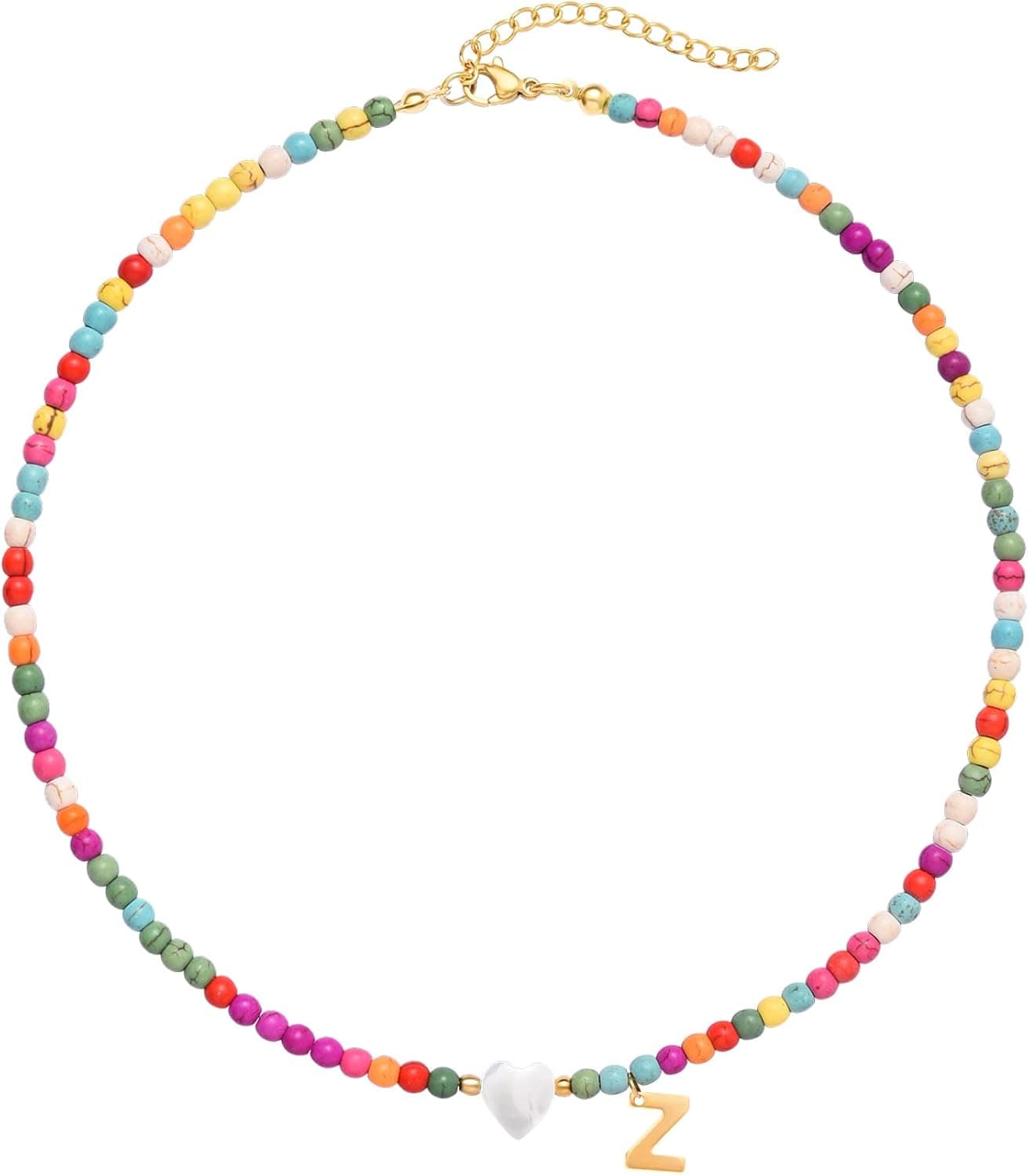 Wellike Initial Necklaces for Women Girls Colorful Beaded Choker Necklace Stainless Steel 18K Gold Plated Y2K Aesthetic Gold Letter Necklace Handmade Boho Summer Necklace Jewelry Gift
