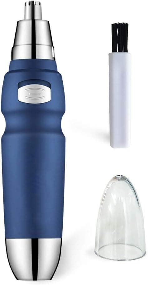 Charmount Nose Hair Trimmer with Cleaning Brush, Waterproof Battery-operated Blue Nostril Hair Clipper, Professional Painless Personal Groomer Remover for Women and Men Nose, Ear, Eyebrow, Beard