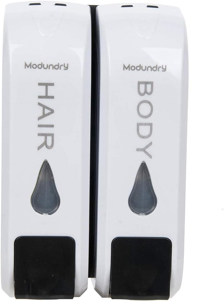 Modundry Wall Mounted Shampoo Soap Shower Dispensers with 3x350ml Refillable Bottles, White (Double Pump)