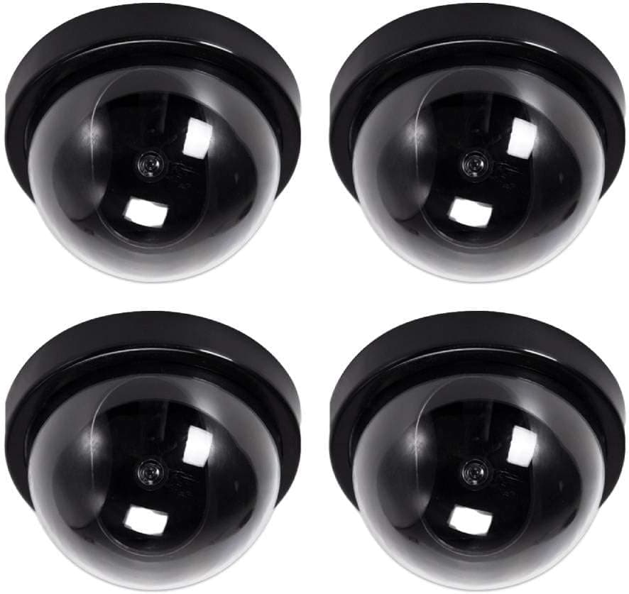 Dummy Security Camera, Fake CCTV Surveillance System, Fake Dome Camera, with Flashing Red Led Light, 4 Packs, Black