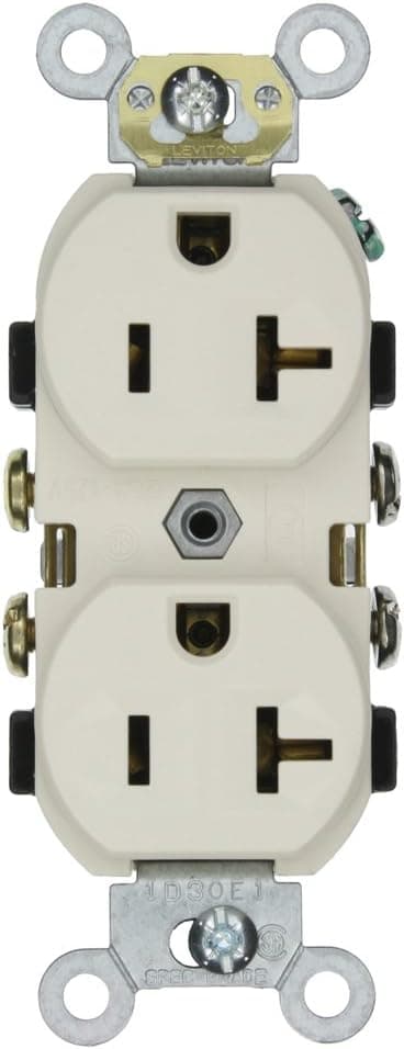 Leviton CR20-T 20-Amp, 125-Volt, Narrow Body Duplex Receptacle, Straight Blade, Commercial Grade, Self Grounding, Light Almond