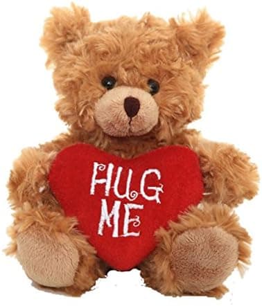 Plushland Stuffed Mocha Heart Bear - Plush Bear Toy for Kids & Adults - Embroidered Heart Pillow - Brown-6 inches (Hug me)