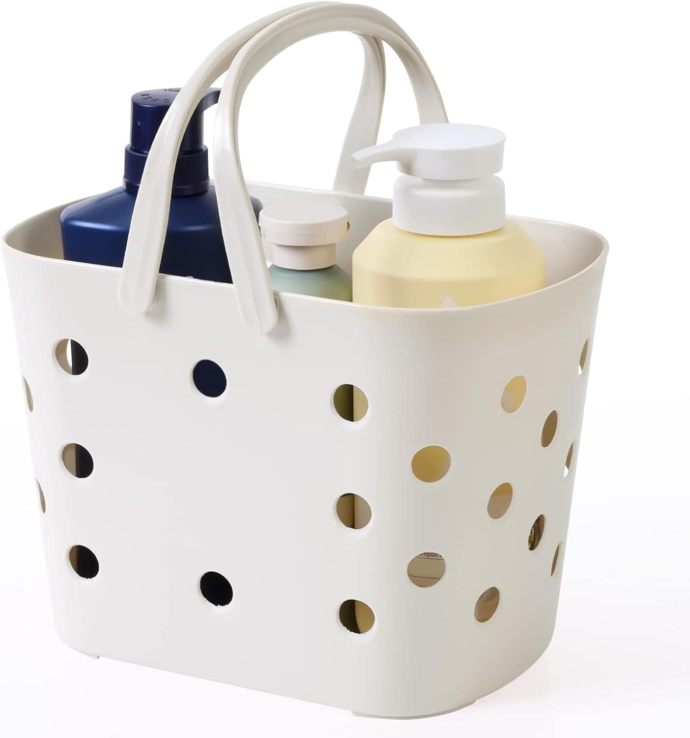 Portable Pastic Storage Basket,Shower Caddy Tote Plastic Storage Basket with Handle Box Organizer Bin for Bathroom, Pantry, Kitchen, College Dorm (creamy-white)