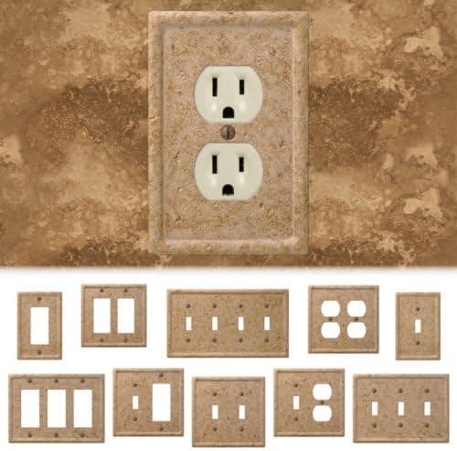 Tumbled Travertine Faux Textured Stone Noce Resin Switch Wall Plate Outlet Cover (Single Jack Data Insert)