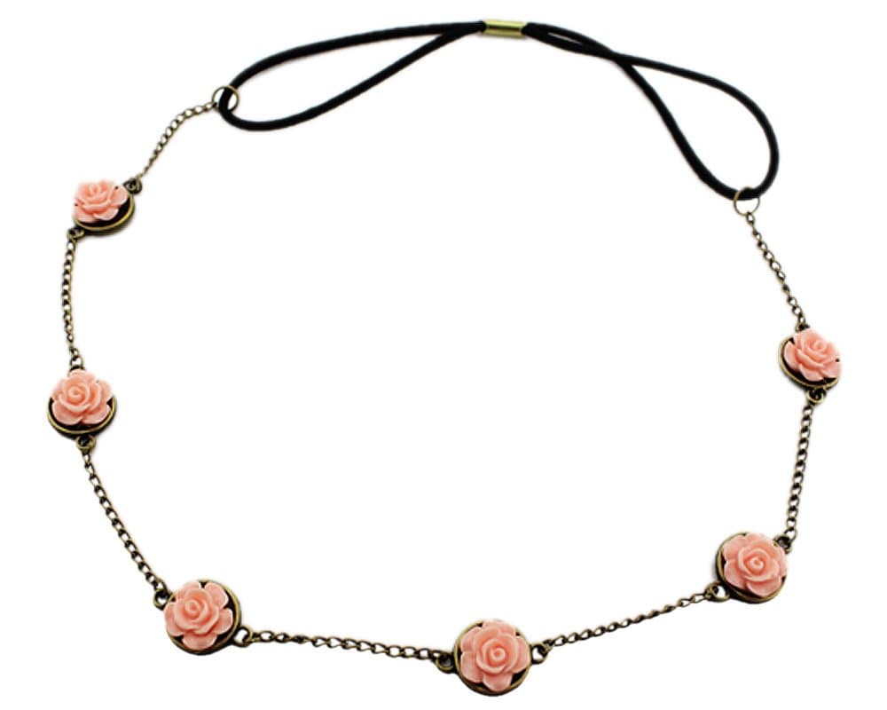 Bonamart? TM Pink New Arrival Retro Resin Rose Metal Elastic Hair Head Hand Hoop Accessory Tie Hairbands Headbands Turban For Lady Women Girls