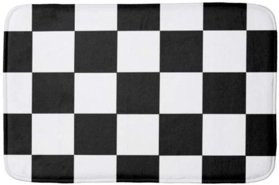 Hacleys-Doormat Welcome Mat Indoor/Outdoor Bath Floor Rug Decor Art Print with Non Slip Backing 16x24 inch-Black and White Checkered Checkerboard Pattern Bathroom mat