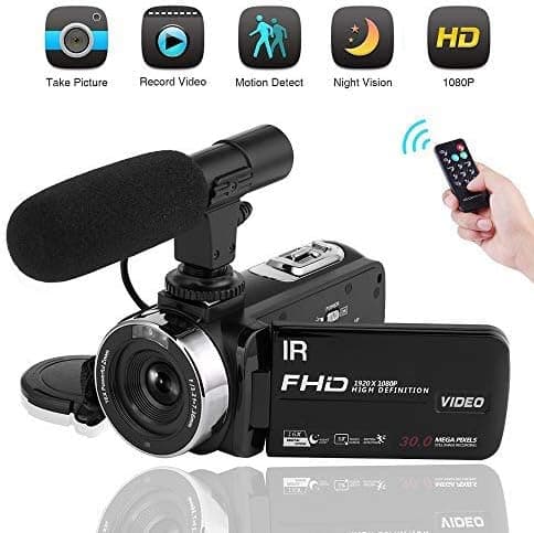 Video Camera Camcorder 1080P Digital Camera Night Vision YouTube Vlogging Camera with External Microphone and Remoter