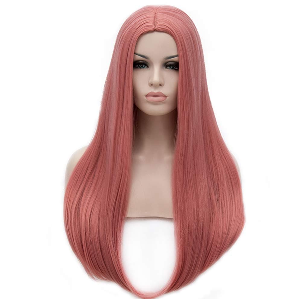BERON 25 inches Silky Long Straight Wig Charming Women Girls Straight Wigs for Cosplay Party or Daily Use Wig Cap Included (Lovely Pink)