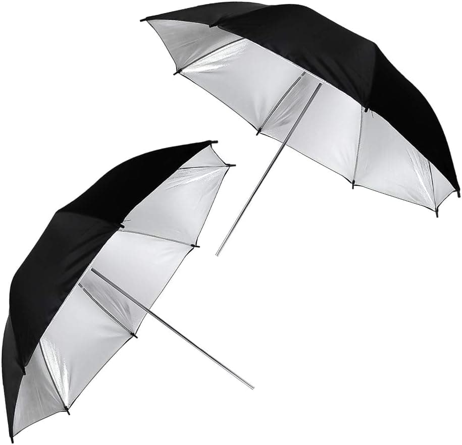 LimoStudio [2 Pack] 46 inch Diameter Black & Silver Umbrella Double Layered Light Modifier with 8mm Shaft Pole Diameter for Photo Video Studio Shooting, AGG2902