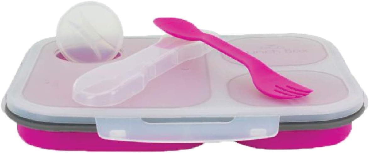 UniversoBasics Silicone Collapsible Lunch Bento Box - Large - 3-Compartment - 48 Fl oz - Pink