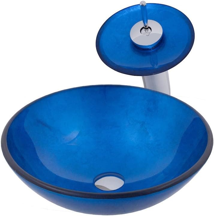 Novatto VERDAZZURRO Glass Vessel Bathroom Sink Set, Chrome