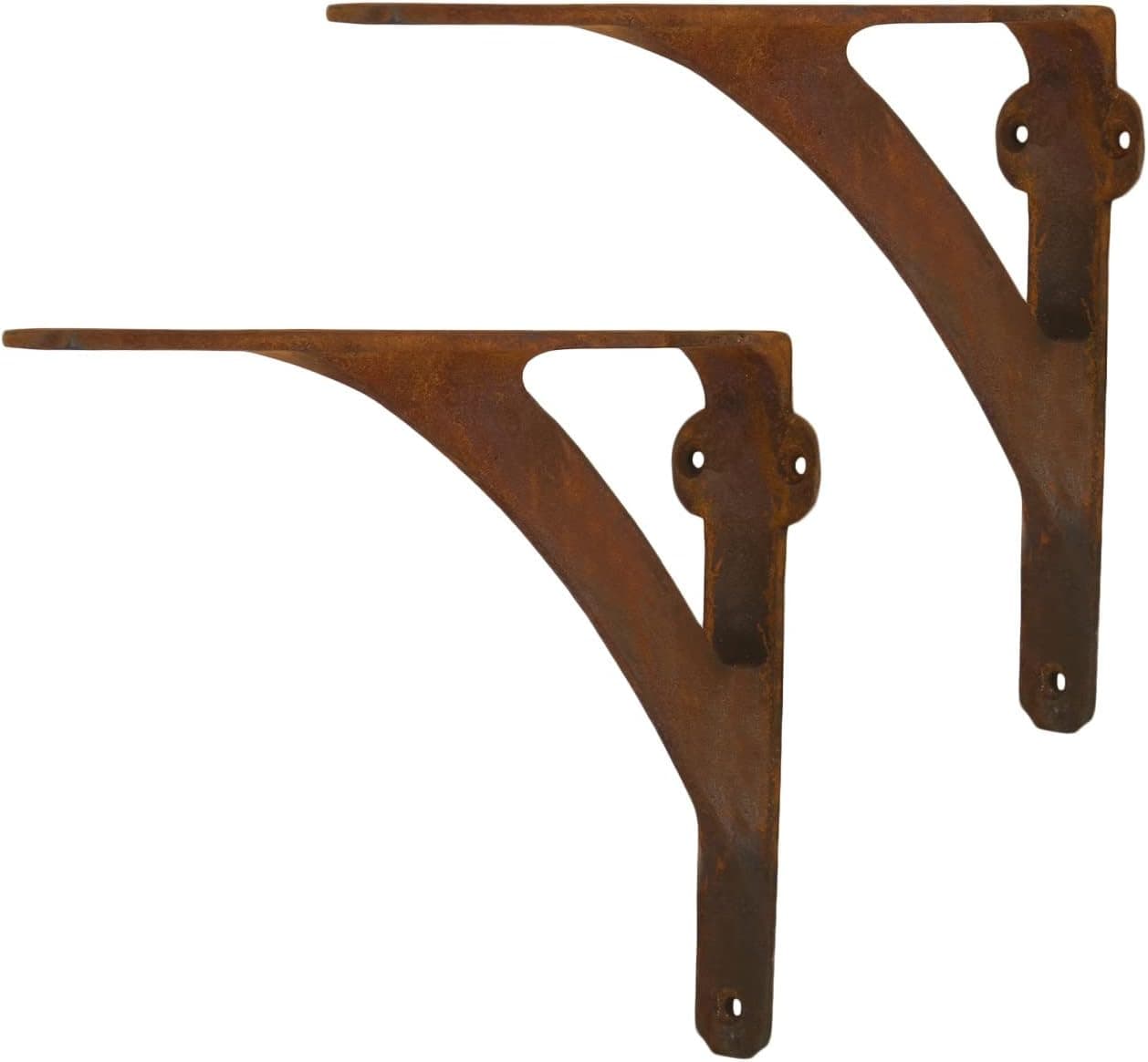 [Set of 2] Shelf Brackets for 6", 8", 10" Shelves - Rust Finish - 7.88" x 5.88" - Heavy Duty Iron Shelf Bracket - L Brackets for Wall Shelves - Easy to Install - Hardware Included