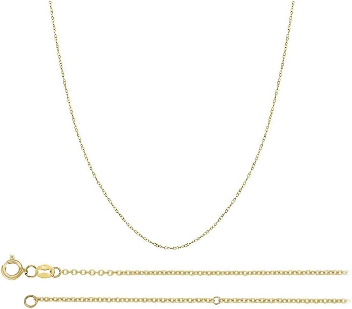 Solid 10K Gold 0.8MM Cable Necklace Chain