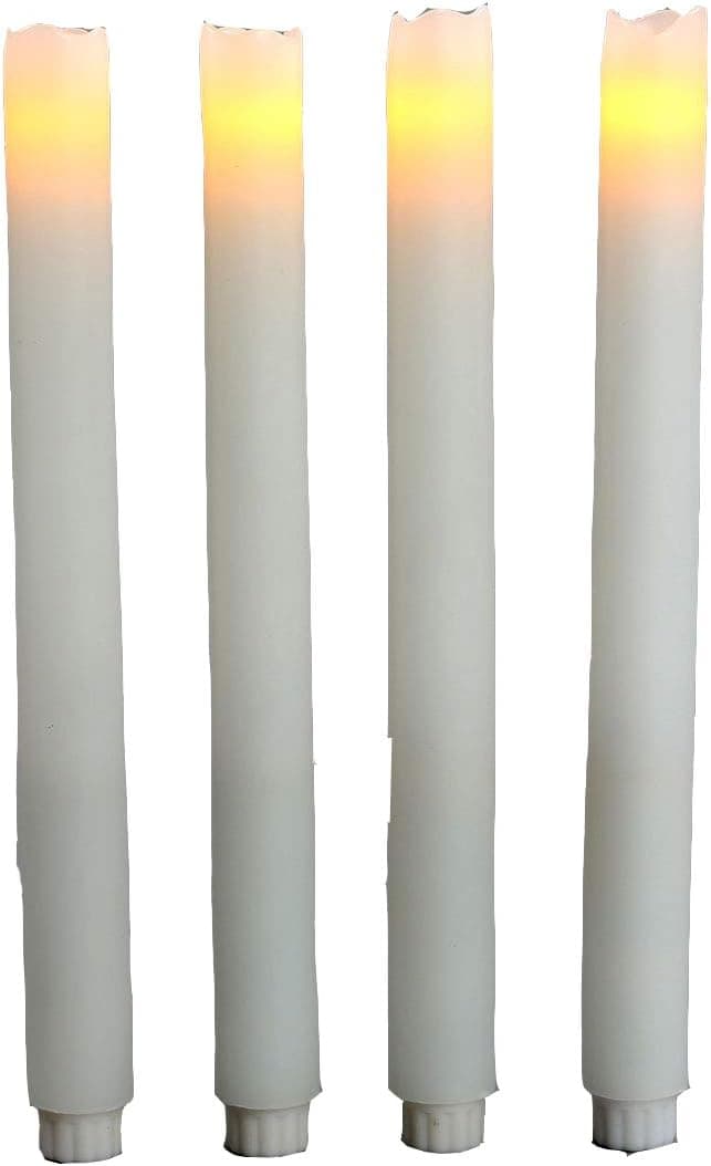 LampLust 4 White 11" Flameless Taper Candles with Warm White LEDs, Melted Wax Edge, Candle Stick Alternatives