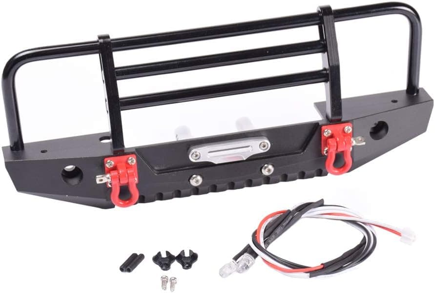DJX 1/10 Metal Front Bumper with LED Light for Axial SCX10 & SCX10 II 90046 RC Crawler Car