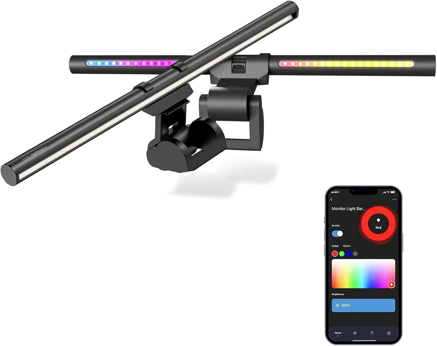 Colorpanda RGB Monitor Light Bar, LED Dual Light Source Adjustable Color Temperature Eye Protection Anti-Glare Desk Lamp Touch Control for Home Office PC Computer Work with Alexa