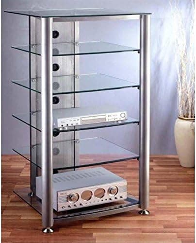 VTI RGR-406 6 Shelf Silver Glass Audio Rack - Black Frame/Tinted Black Shelves