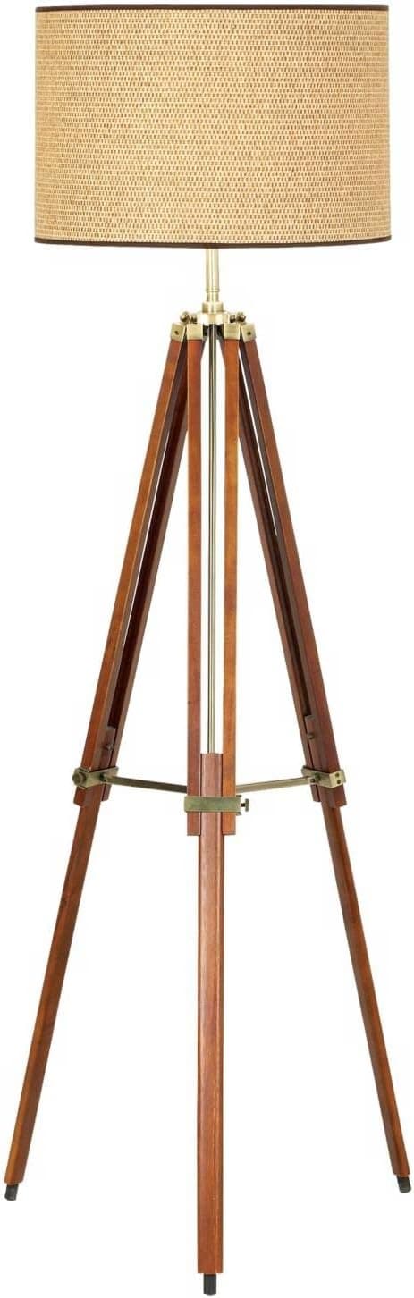 Pacific Coast Lighting 85-2148-68 Tripod 1-Light Floor Lamp, Walnut Finish with Beige Fabric Shade, 16" x 16" x 57"