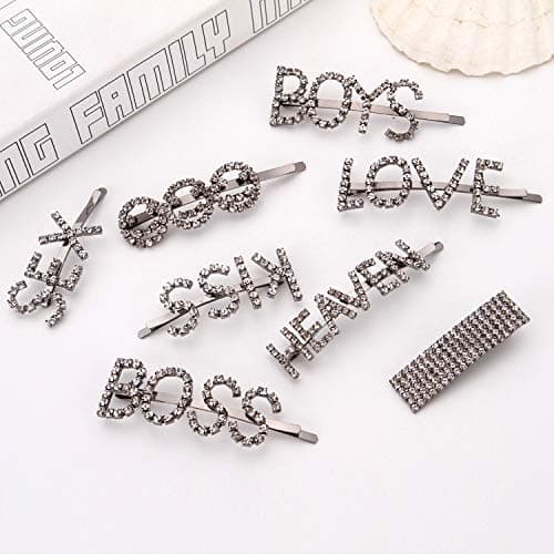Crystal Rhinestones Letters Bobby Hair Pins for Women Girls – Humor Words Metal Hairclips