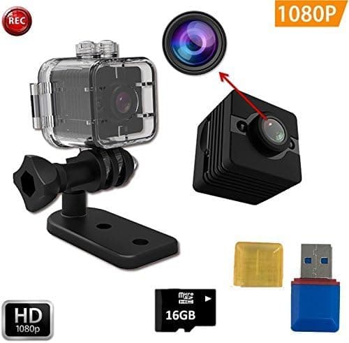 FabQuaity Waterproof Mini Camera SQ12 HD + 16GB Sport Action Camera Night Vision Camcorder 1080P DV Video Recorder Infrared Car DVR Camera Motion Detection for Bicycle Motorcycle Ski Diving Snorkeling