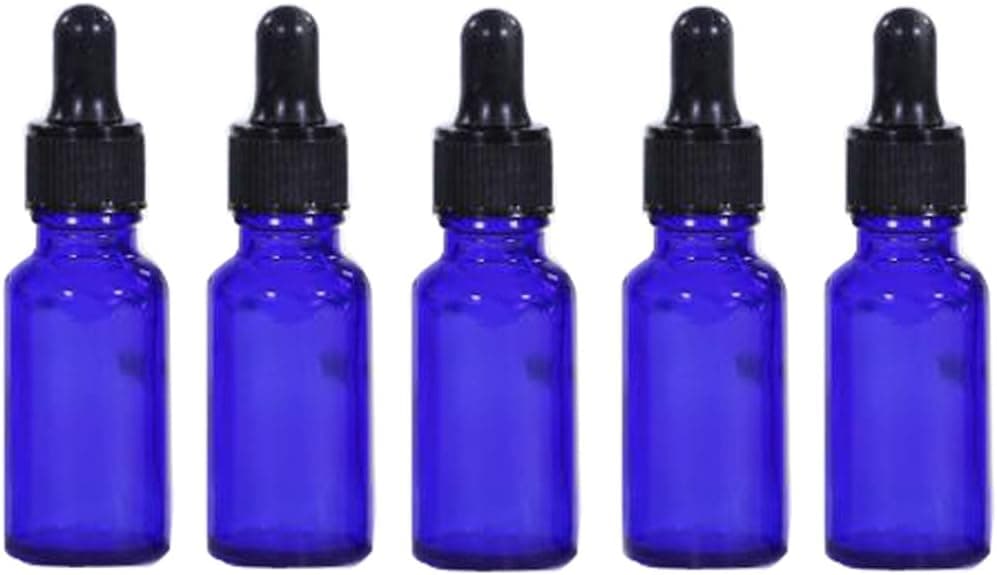 ericotry 6 Pcs Cobalt Blue 0.5 oz / 15 ml Glass Round Dropper Bottles With Glass Eye Droppers Empty Refillable Essential Oil Perfume Aromatherapy Vial Pot Liquid Containers Jars